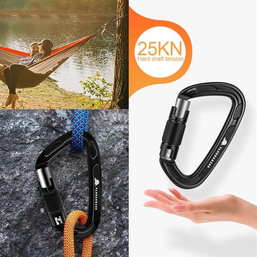 T-Fly Auto Locking Climbing Carabiner Clips 25KN (5620 lbs), Heavy Duty Carabiners for Rock/Ice Climbing, Rappelling, Rescue, Hammocks 3.9" Large Size (2pack)