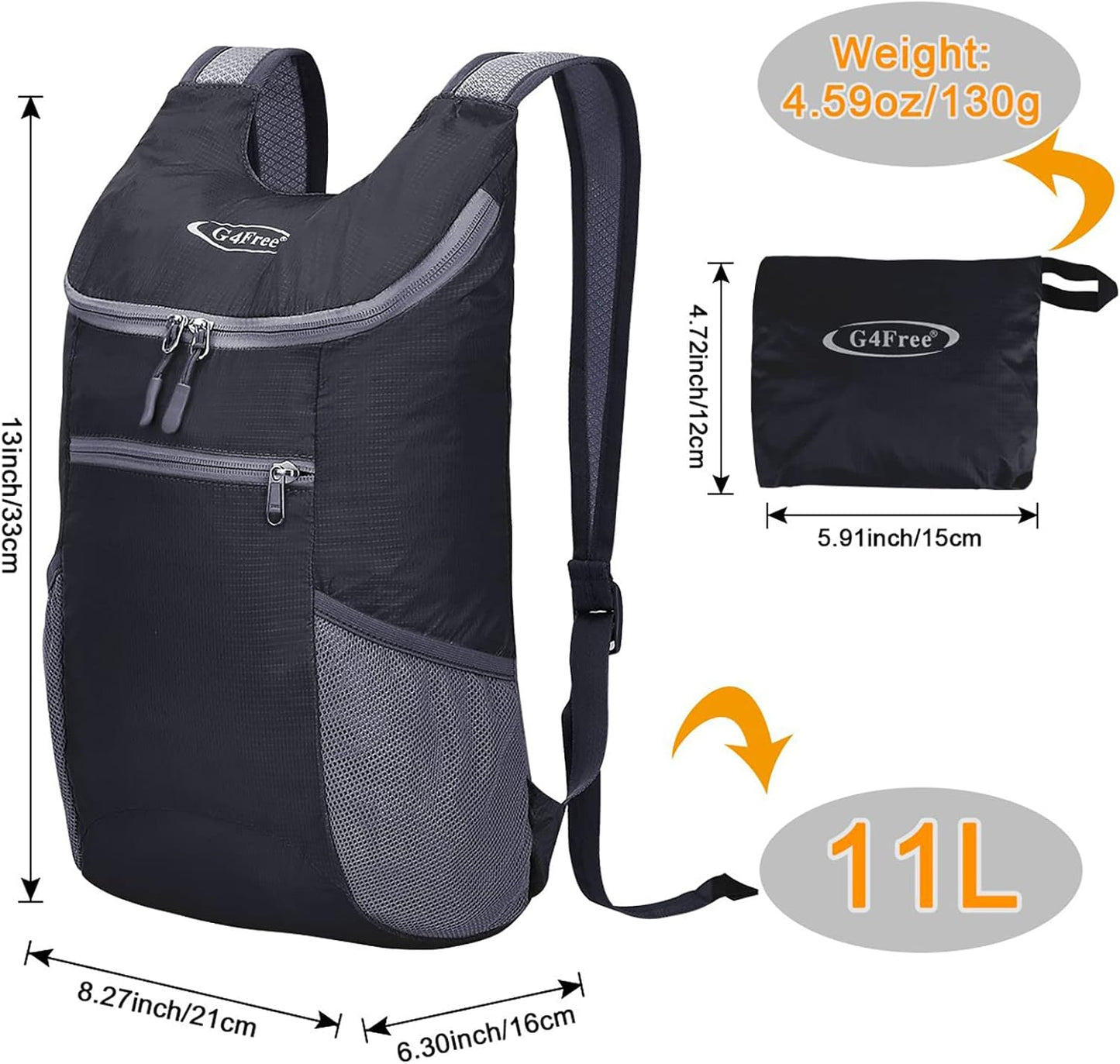 G4Free Lightweight Packable Hiking Backpack for Men Women Small Hiking Daypacks Foldable Shoulder Pack Casual Outdoor Bag 11L