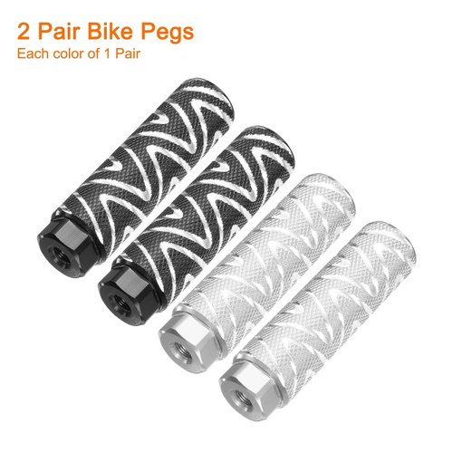 HARFINGTON 2 Pairs Bike Pegs Aluminum Alloy Rear Stunt Pegs Anti-Skid Foot Pedals Fit 3/8" Axles for Mountain Bike BMX, Black & Silver