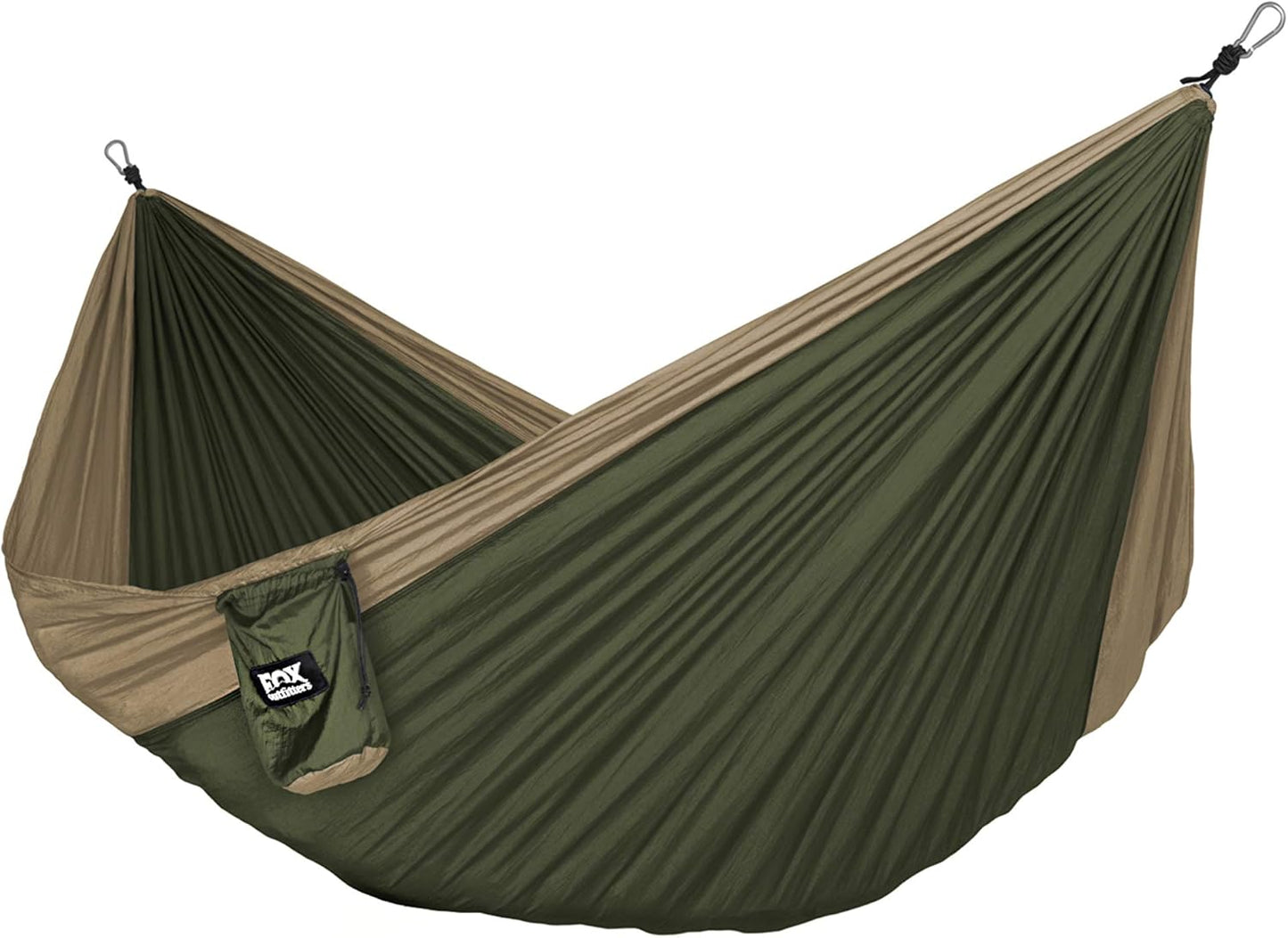 Neolite Double Camping Hammock - Lightweight Portable Nylon Parachute Hammock for Backpacking, Travel, Beach, Yard. Hammock Straps & Steel Carabiners Included (Orange/Blue)