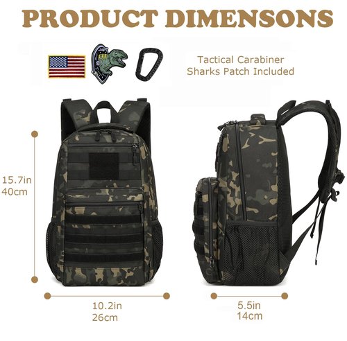 XINTREY Kids tactical Backpack for Boys School Bag 20L mini Children Backpack for Outdoor Camping Travel (Black Camo)