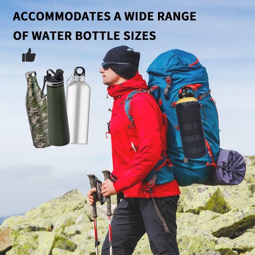 DZSEE Tactical Molle Water Bottle Pouch, Adjustable Mesh Drawstring Hydration Carrier for Backpacks, Outdoor Sports Water Bottle Belt Holder with Multiple Storage Options