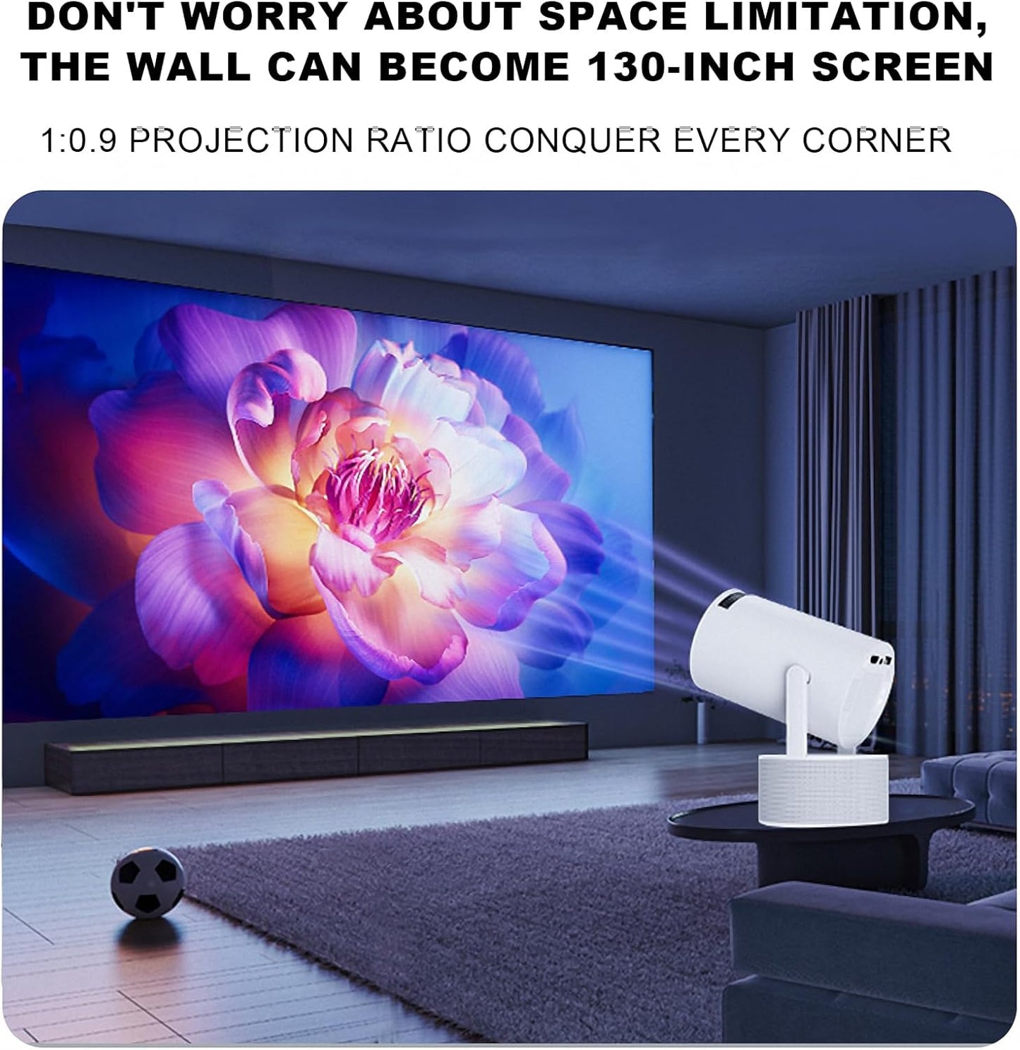 Mini Projector, HY300 PRO Portable Projector, Support 4K 1080P with Dual-Band WIFI6 5G Wireless 5.0 Bluetooth Android 11, 180° Rotatable, Auto Keystone Correction, 35"-130" Screen Video Projector