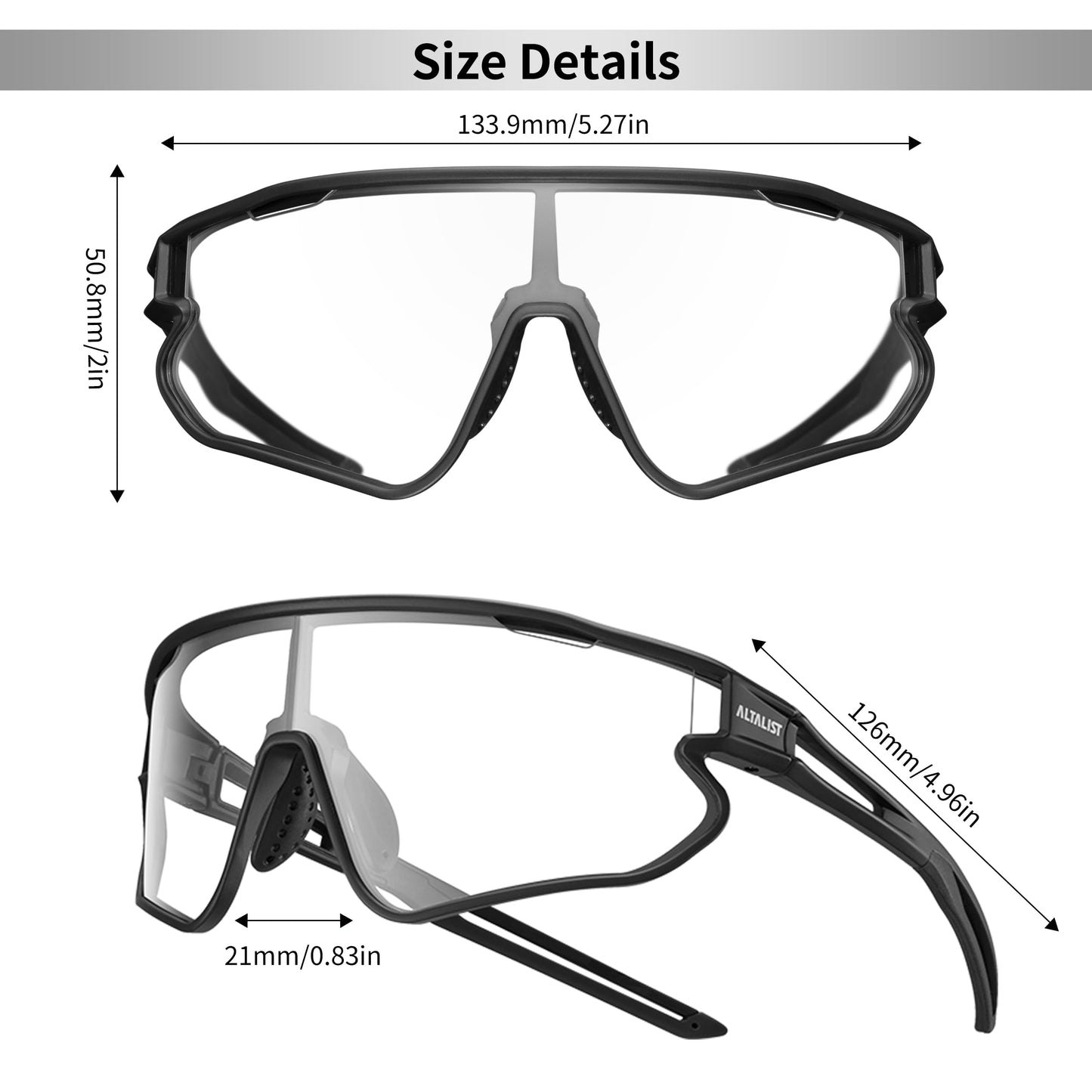 ALTALIST Photochromic Cycling Glasses, UV400 Protection Sports Sunglasses Eyewear Baseball Running Fishing for Men Women Youth,Pure Black Frame
