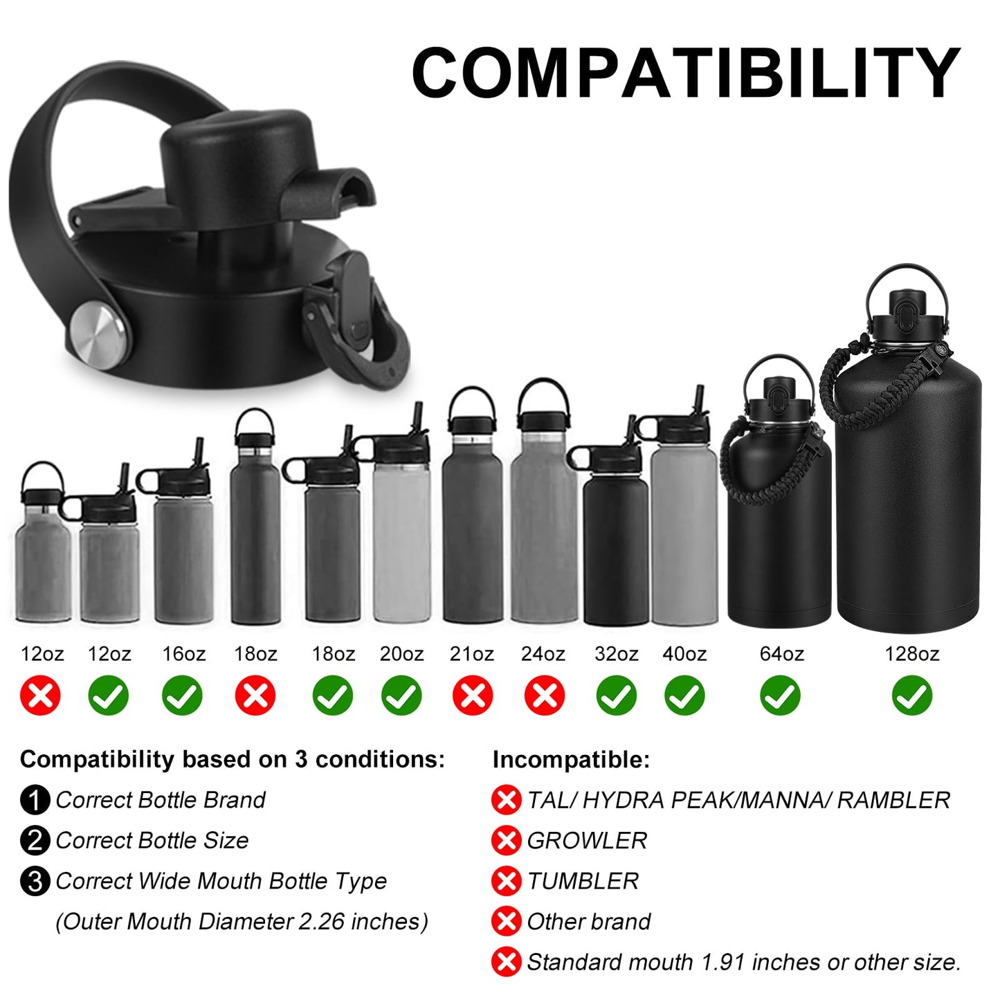 ABOTOCUP One-Touch Spout Lid for Water Bottle Insulated Wide Mouth, Flex Spout Lid Compatibility Most Sports Water Bottle 12 16 18 20 32 40 64 oz, Spout Lids for Simple Modern Ascent Water Bottle