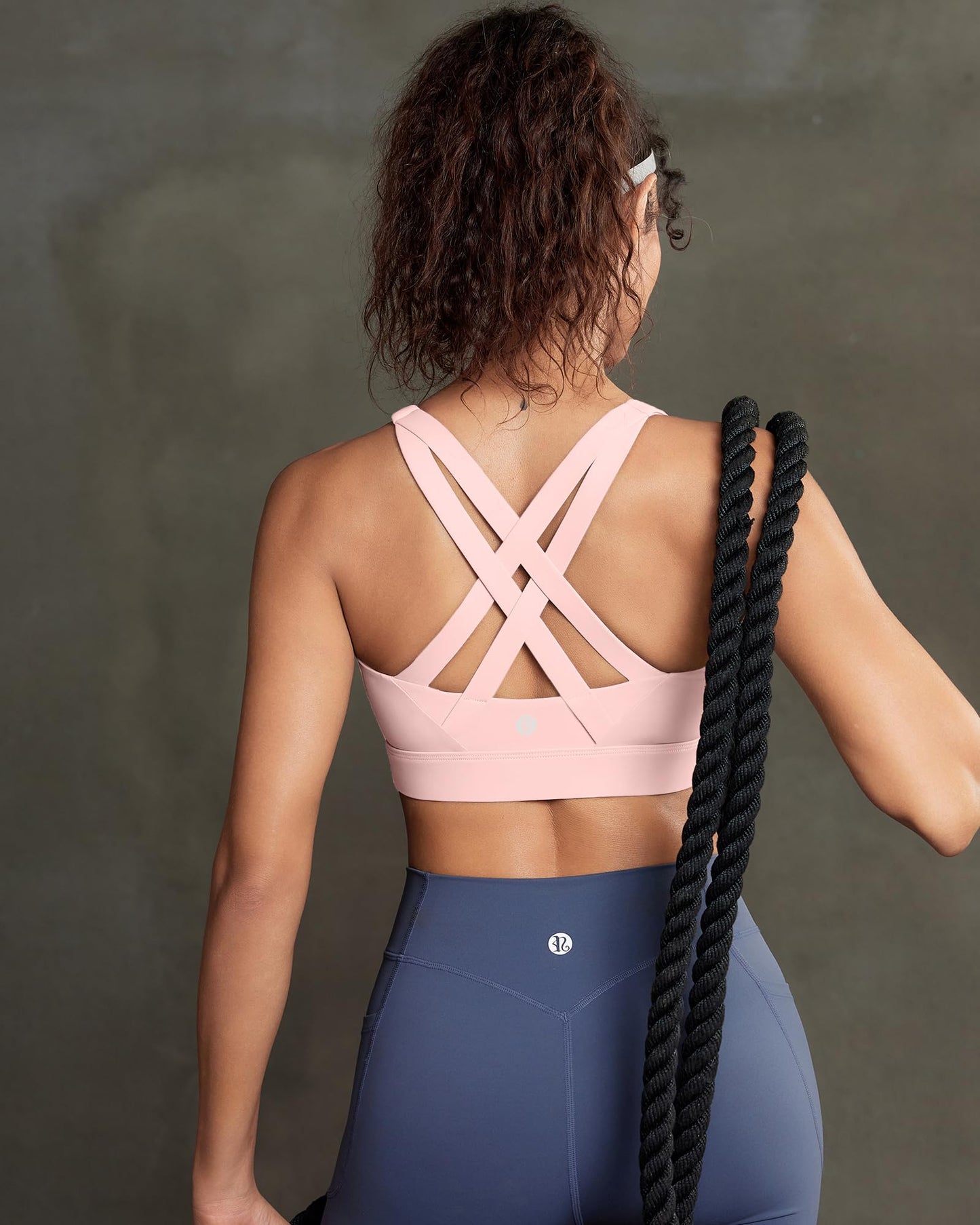 RUNNING GIRL Sports Bra for Women, Criss-Cross Back Strappy Sports Bras High Support Yoga Bra with Molded Cups(3080_Pink_L)
