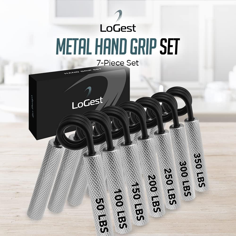 Logest Metal Hand Grip Set, 100LB-350LB 6 Pack 50LB-350LB 7 Pack No Slip Heavy-Duty Grip Strengthener with Gift Box, Great Wrist & Forearm Hand Exerciser, Home Gym, Hand Gripper Grip Strength Trainer