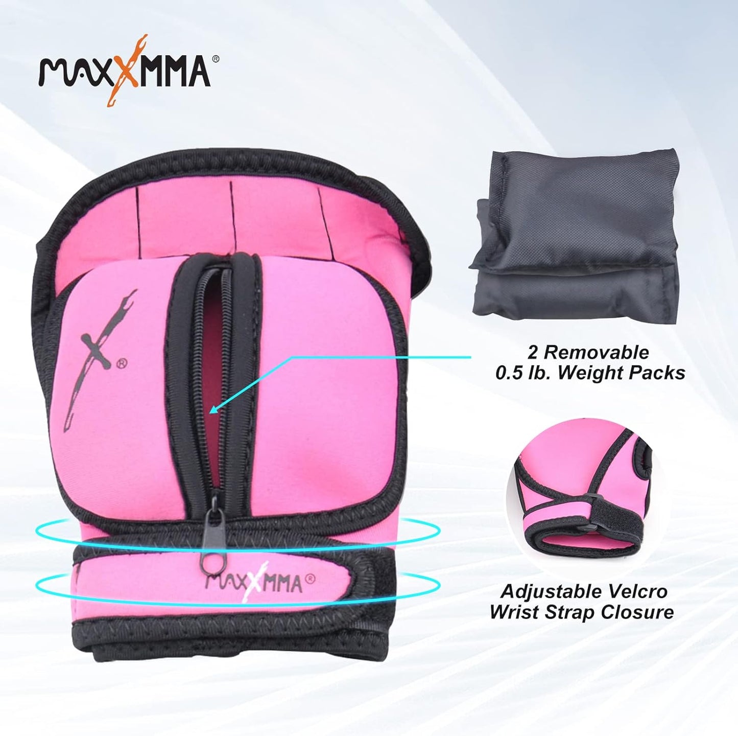 MaxxMMA Adjustable Weighted Gloves, 2 lb. Set - Removable Weight (2 x 0.5 lb. Each Glove) for Sculpting MMA Kickboxing Cardio Aerobics Hand Speed Coordination Shoulder Strength