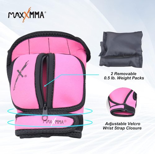 MaxxMMA Adjustable Weighted Gloves, 2 lb. Set - Removable Weight (2 x 0.5 lb. Each Glove) for Sculpting MMA Kickboxing Cardio Aerobics Hand Speed Coordination Shoulder Strength