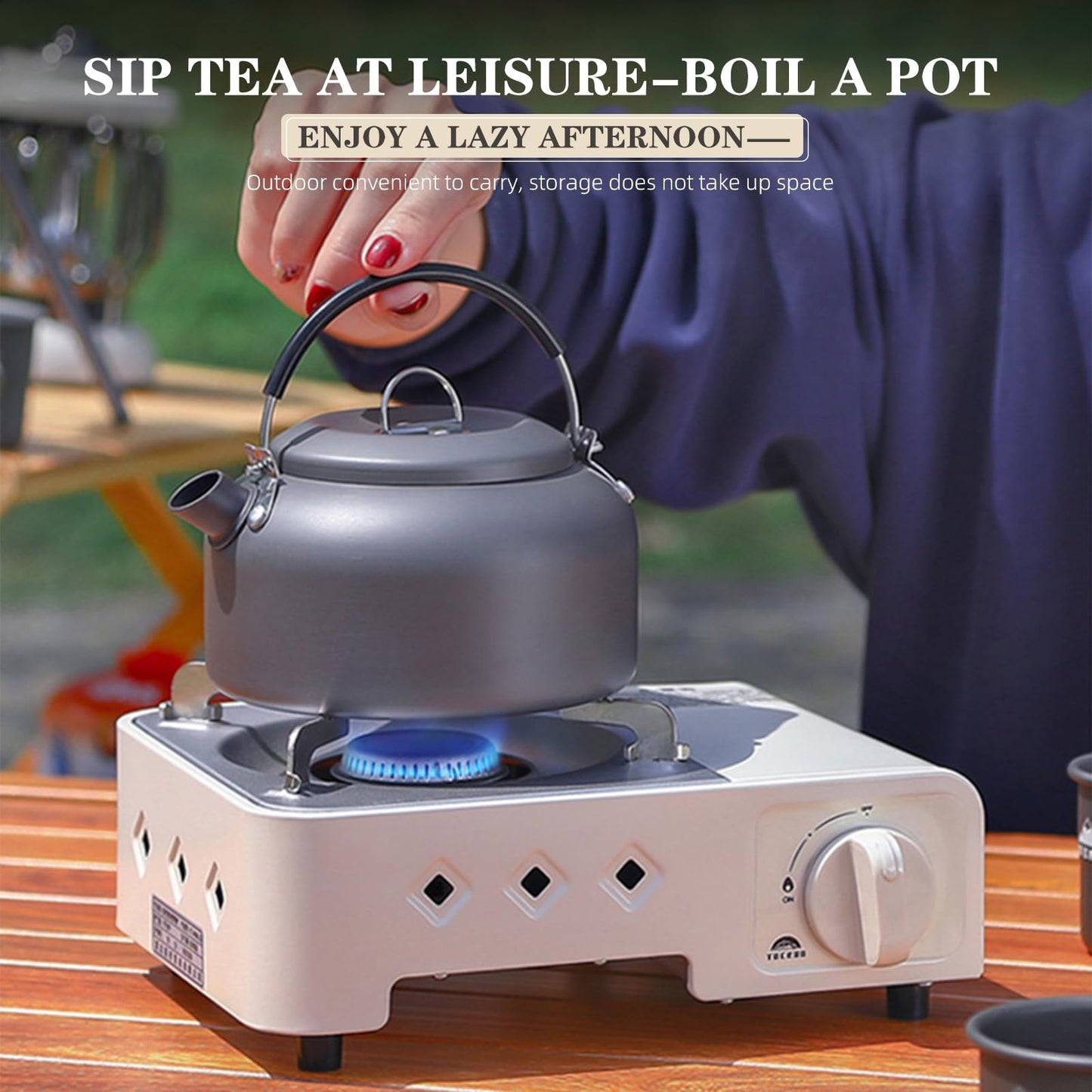 AIROKA Mini Cassette Stove, Portable Magnetic Butane Stove 2.1KW - Compact Camping Cooktop with Piezo Ignition & Multi-Stage Flame Control