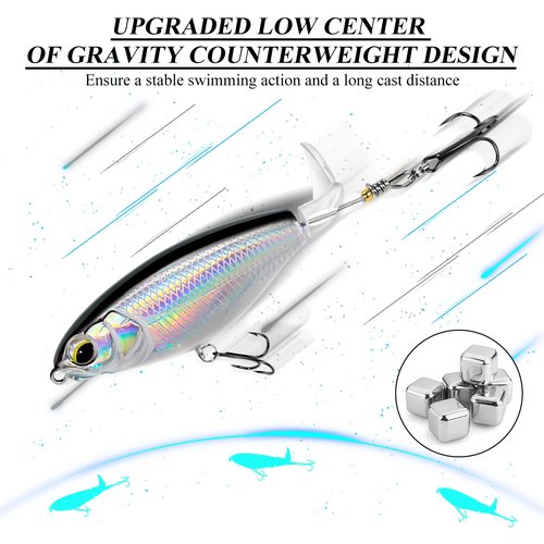 Top Water Bass Fishing Lures - Floating Baits with 360° Rotating Tail for Freshwater & Saltwater