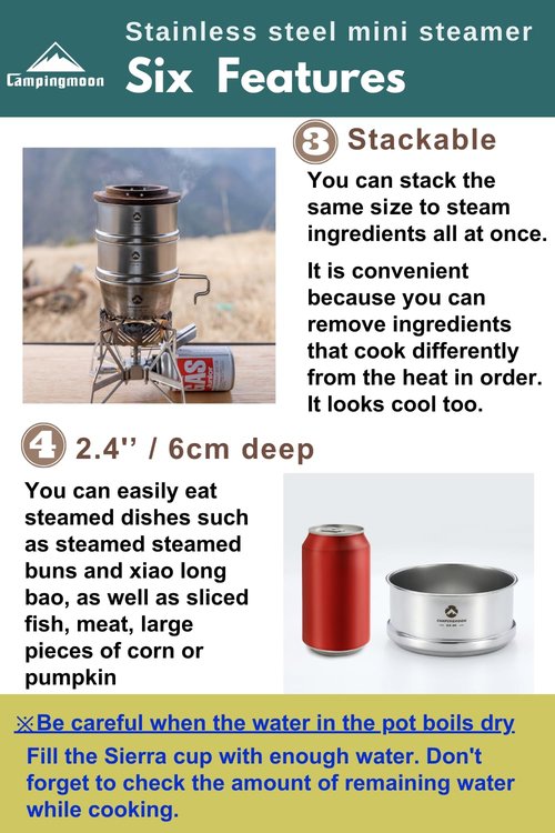 camping moon Mini Steamer φ4.7-Inch for Sierra Cup 304 Stainless Steel with Wood Lid S362-MG