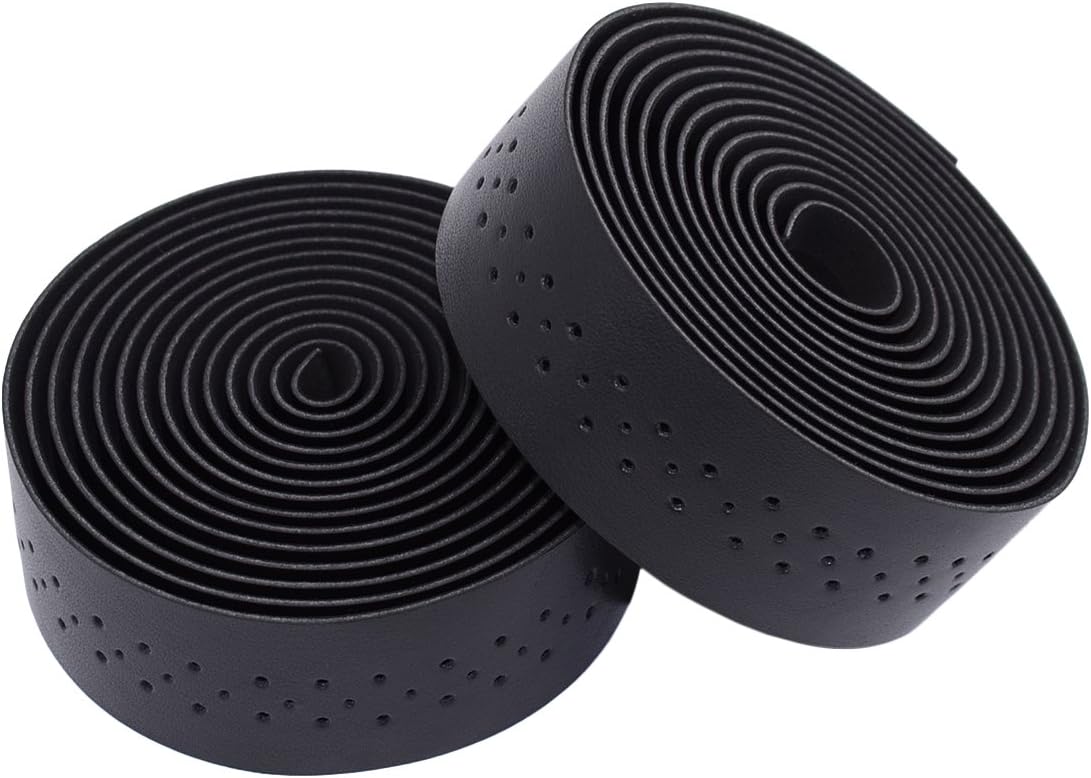 KINGOU Handlebar Tape Luxury PU Leather Bar Tape Fixed Gear/Road Bike Bar Wrap with 2 Reflective Plug