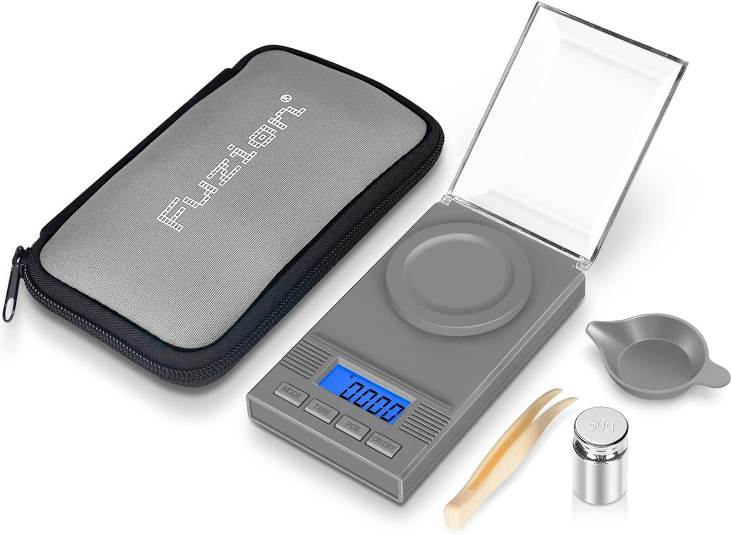 Fuzion Milligram Scale 50g/ 0.001g, Portable mg Scale with LCD Backlit, Tare, Digital Jewelry Scale, Microgram Scale for Powder, Gold, Gem, Reloading, Batteries Included