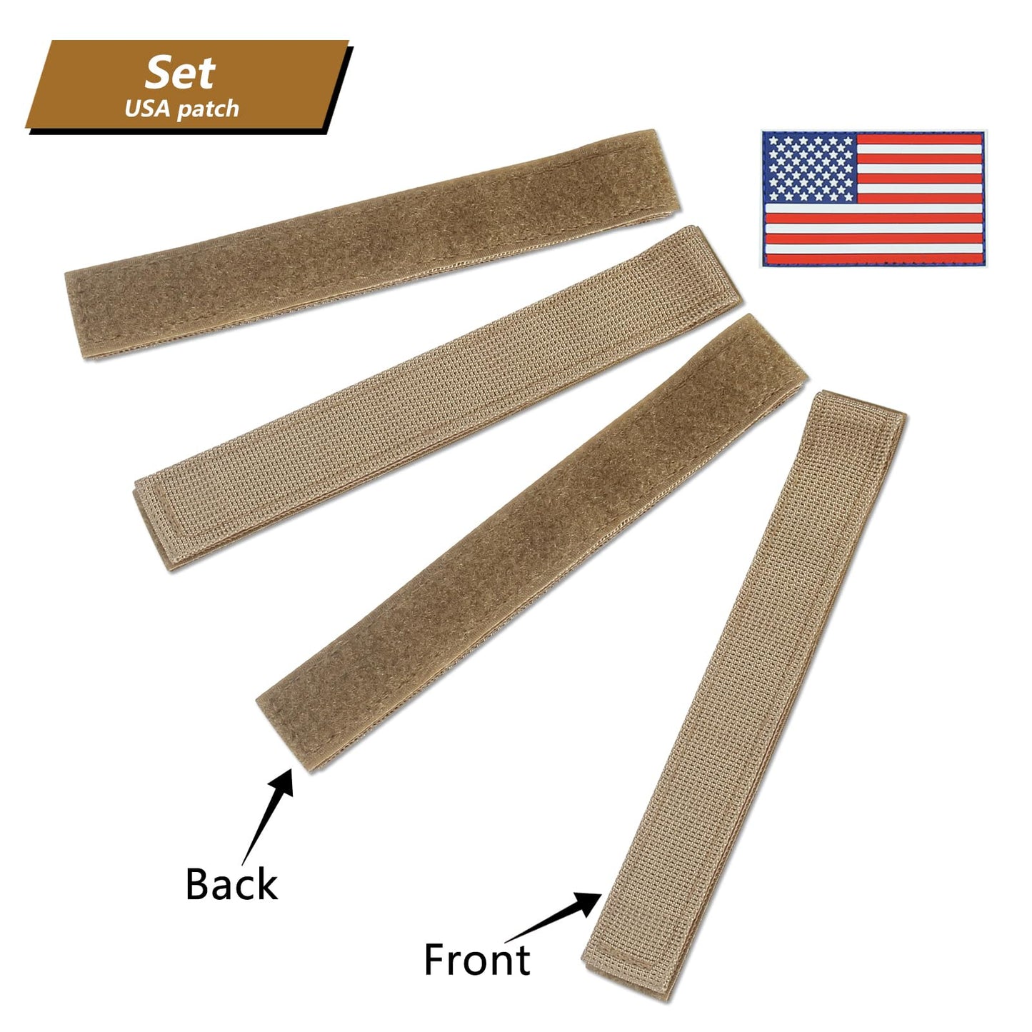 Adjustable Molle Patch Hook and Loop Tactical Patches Panel Display 7X1 inches Molle Accessories Molle Strips Attachment for Insignia Include PVC Patch (8 pcs brown)