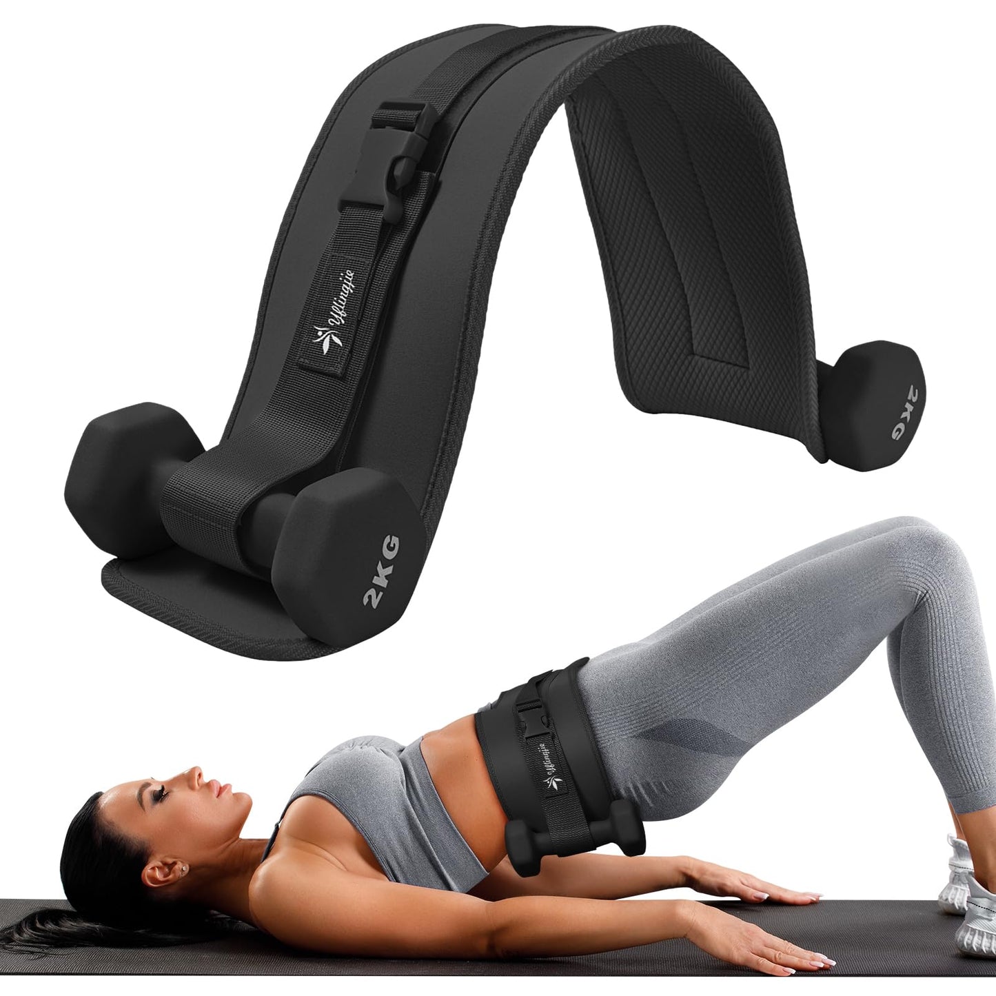 Exercise Hip Thrust Belt - Dumbbell Hip Thrust Belt, Thicken & Widen, Comfortable for Dumbbells, Kettlebells or Plates, Slip Padding, Gym or Home Workouts (black)