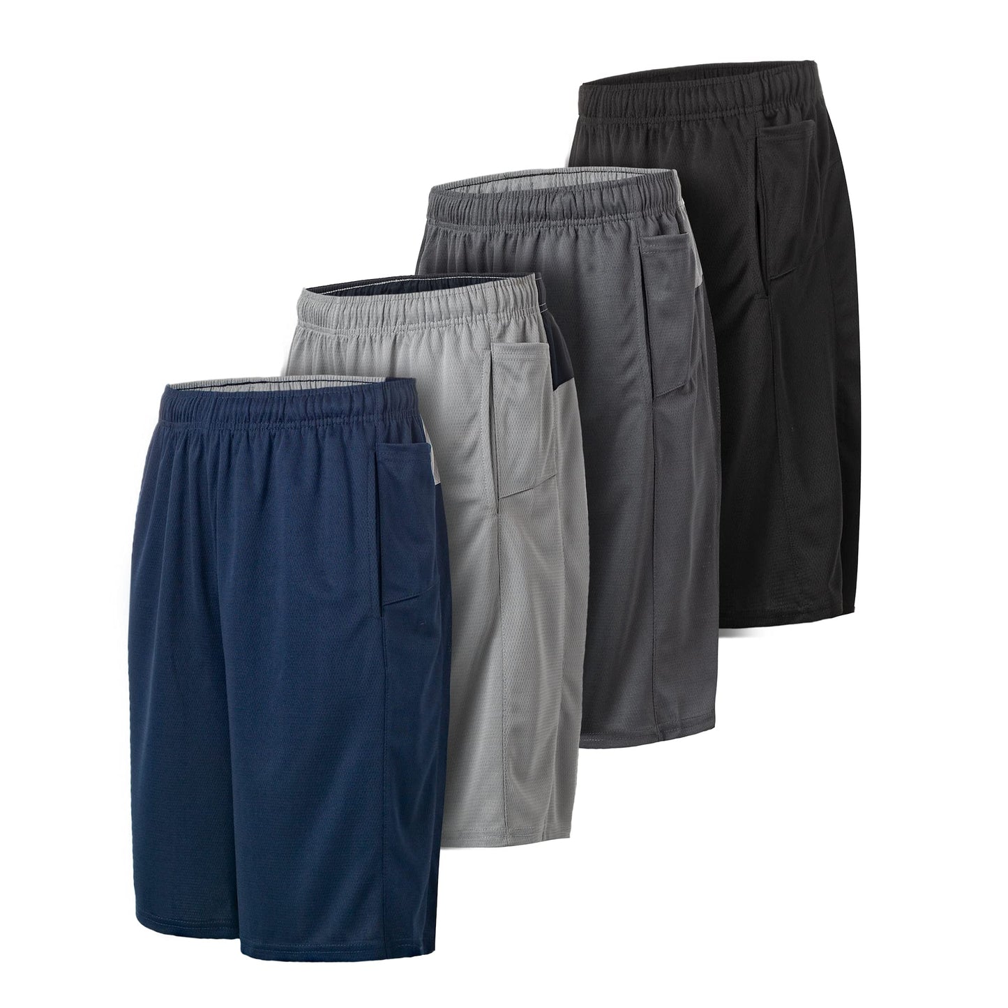 Essential Elements Men’s Athletic Shorts 4 Pack – Quick-Dry Moisture Wicking Basketball, Gym & Workout Shorts with Pockets
