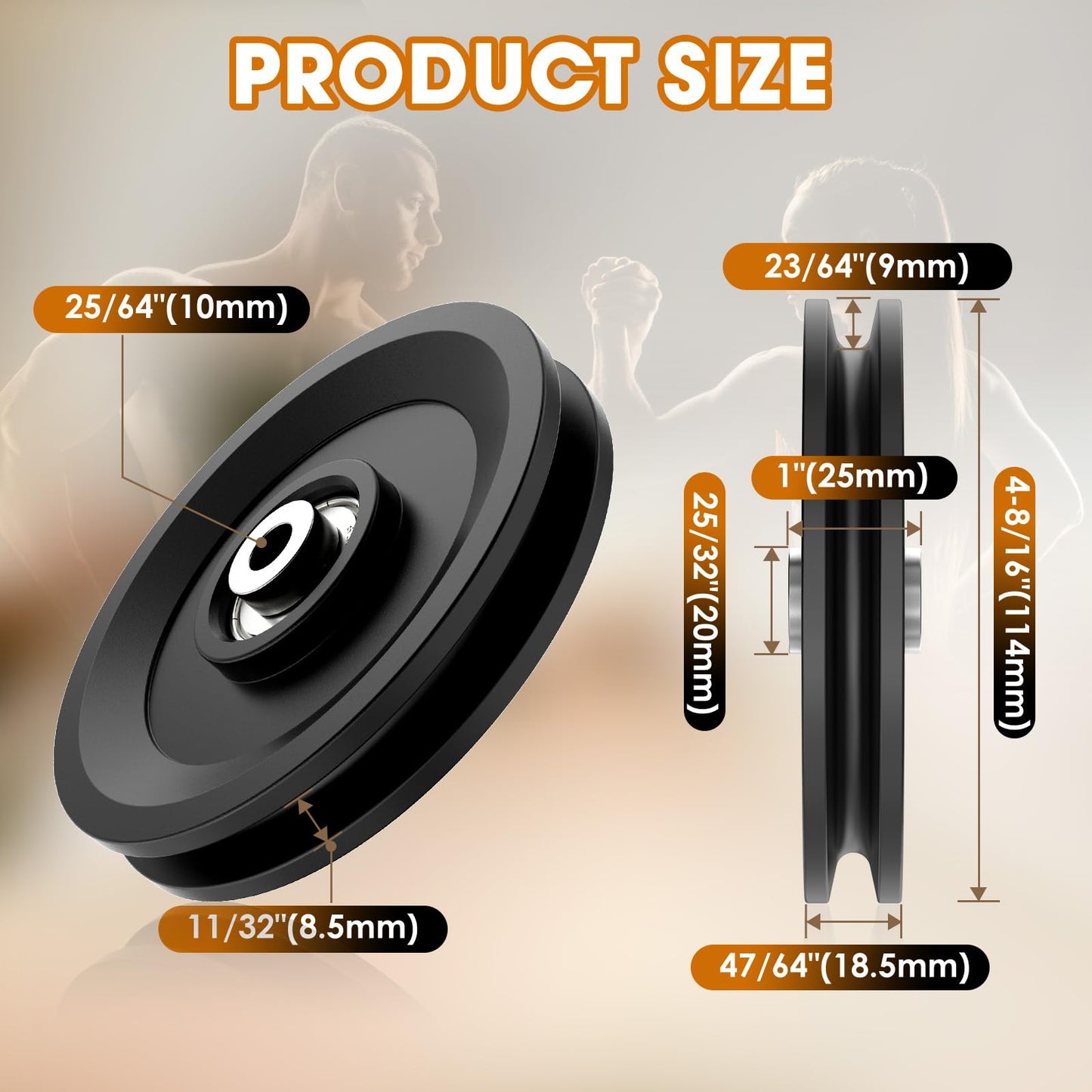 Anobeyi 114mm/4.5" Universal Nylon Bearing Pulley System, Gym Workout Cable Pulley Wheel & Weight Attachment Replacementfor Home Gym, Pulldown Smith Machine, Garage Lifting Equipment (Black-8pcs)