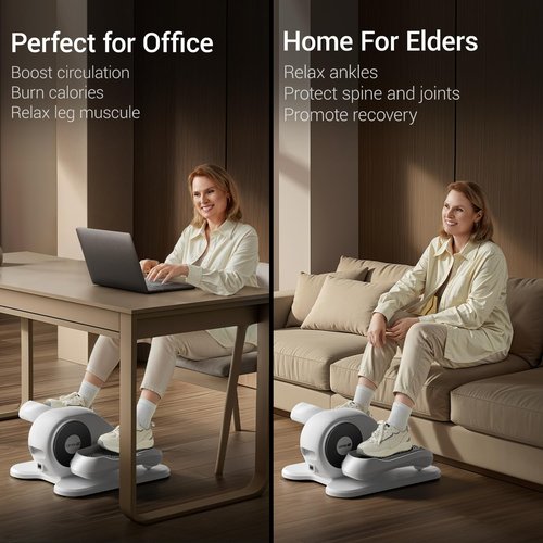 Under Desk Elliptical Machine, Ellipse Leg Exerciser for Seniors, Quiet & Portable Electric Seated Eclipse Exercise Training Machine with Remote, 12 Speeds & Mute Function, Manual & Auto Mode (White)