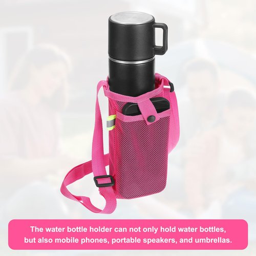 UXCELL Adjustable Shoulder Strap Water Bottle Carrier Bag with Pocket for Sports Hiking Walking Travel, Rose Red