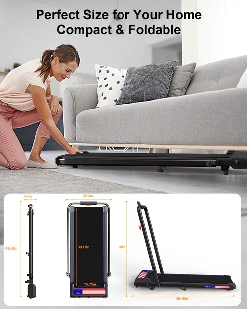 Treadmill Under Desk Walking Pad,2 in 1 Folding Treadmill for Home/Office with Remote Control and APP，Flag