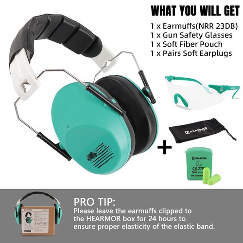 HEARMOR 3-in-1 Gun Range Ear and Eye Protection Safety Equipment Kits, Including Shooting Earmuffs, Safety Glasses and Earplugs, Ideal Gift for Women & Youth, Teal