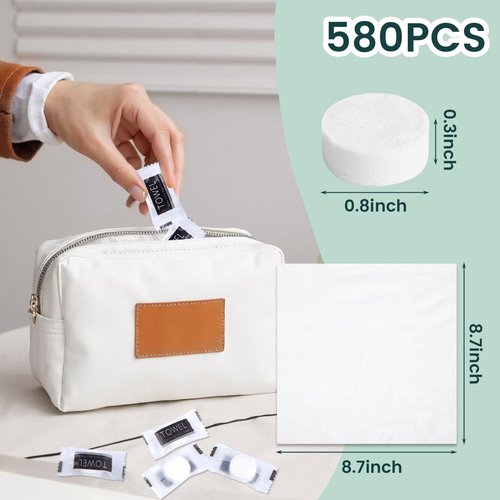MCPINKY 580PCS Compressed Towels, Bulk Disposable Towels for Face Portable Washcloths for Travel Expandable Wipes Tablets Survival Gear Kit for Outdoors Camping Hiking Hotel