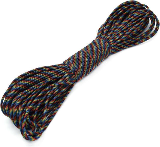 100ft Type III 7 Strand Core Paracord 550 Parachute (65# Dark Rainbow)