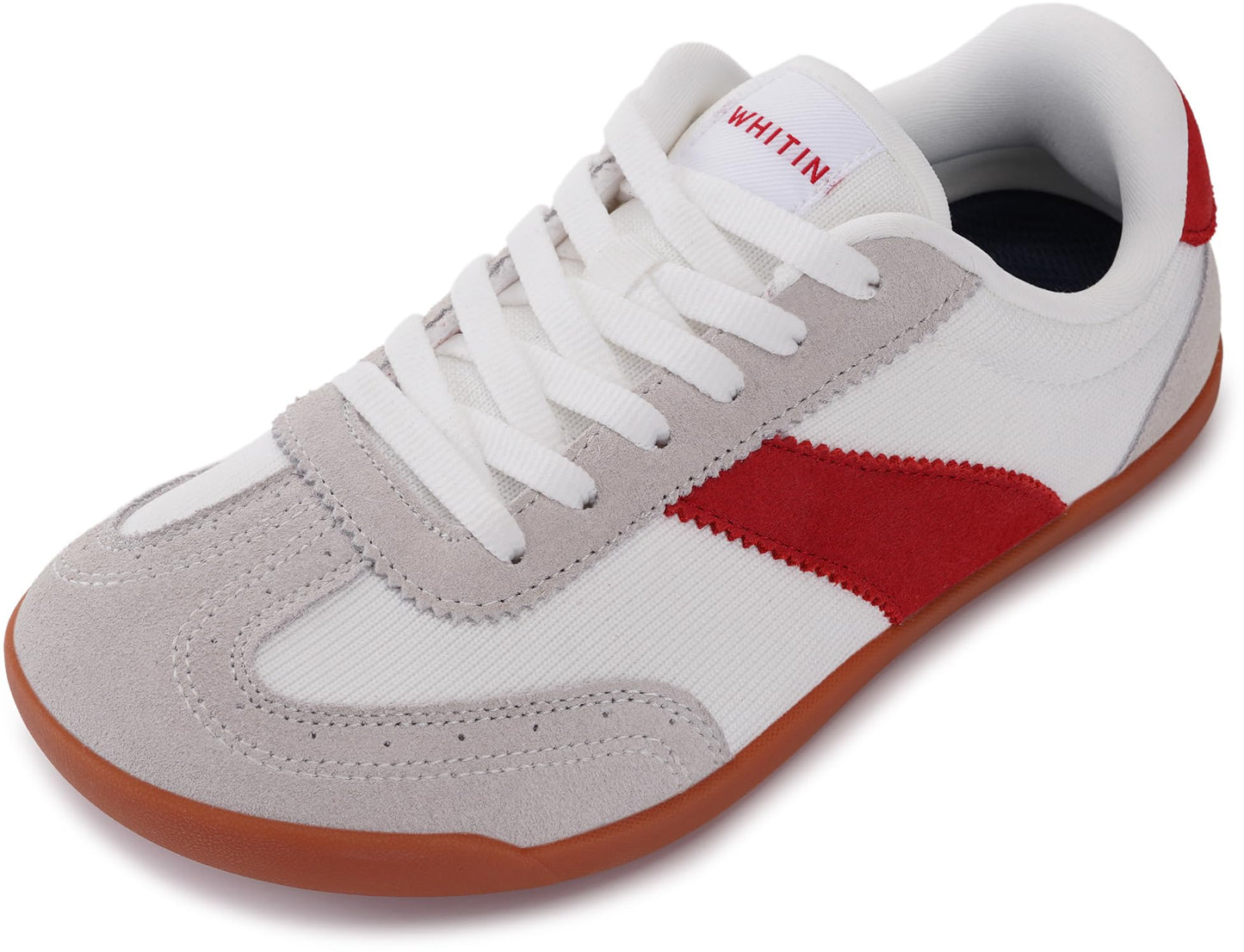 WHITIN Women's Barefoot Sneakers Casual Minimalist Zero Drop Sole Wide Toe Box Shoes Minimus Size 8 Width 8W Laces Up Brogue Outdoor Grey Red Gum 39