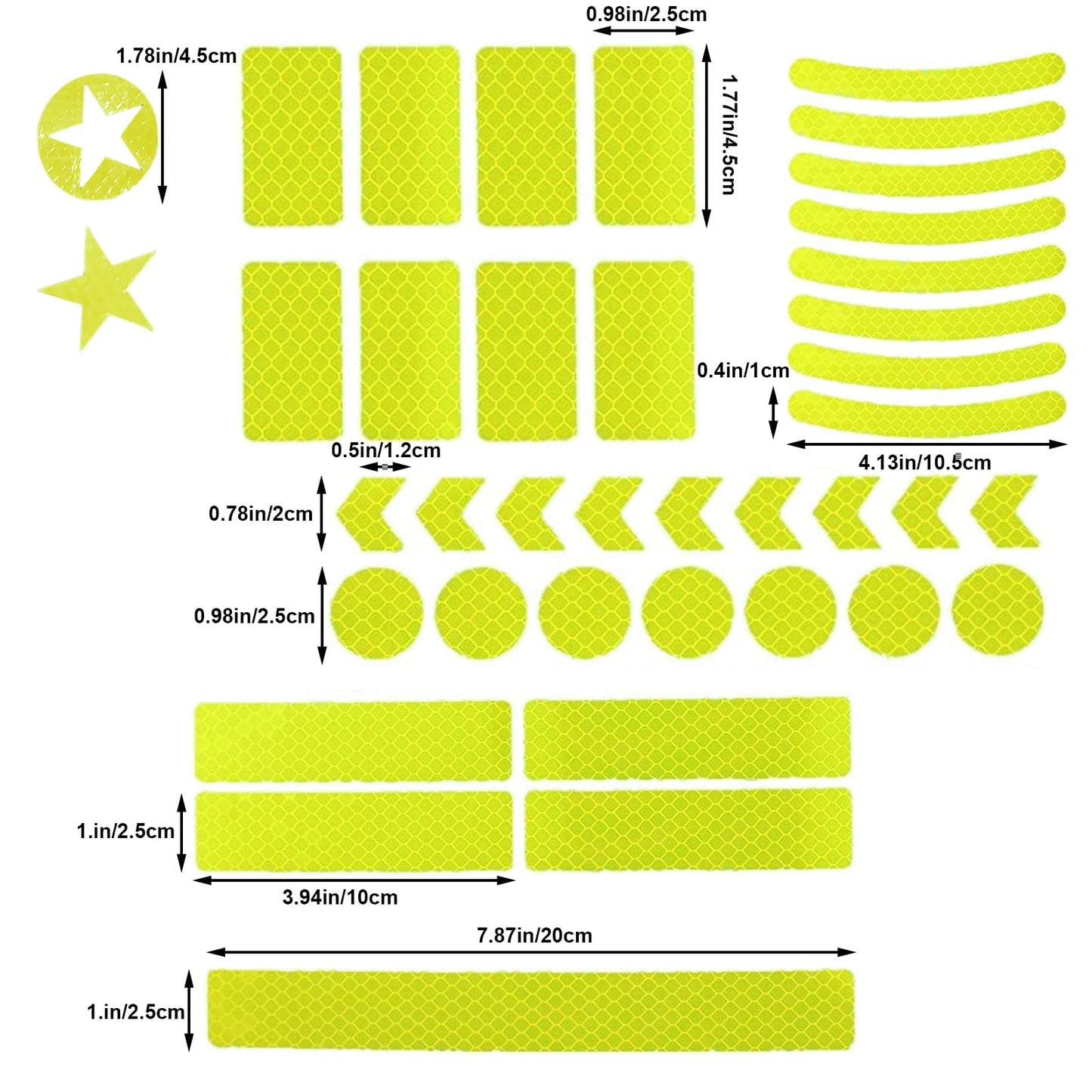42Pcs Reflective Stickers, Reflective Helmet Bicycle Sticker, Driveway Reflectors, BikeReflective Tape, NightSafety Stickers for Bicycle, Motorcycle, Scooter, 8 Shapes (Fluorescent Yellow-Green)