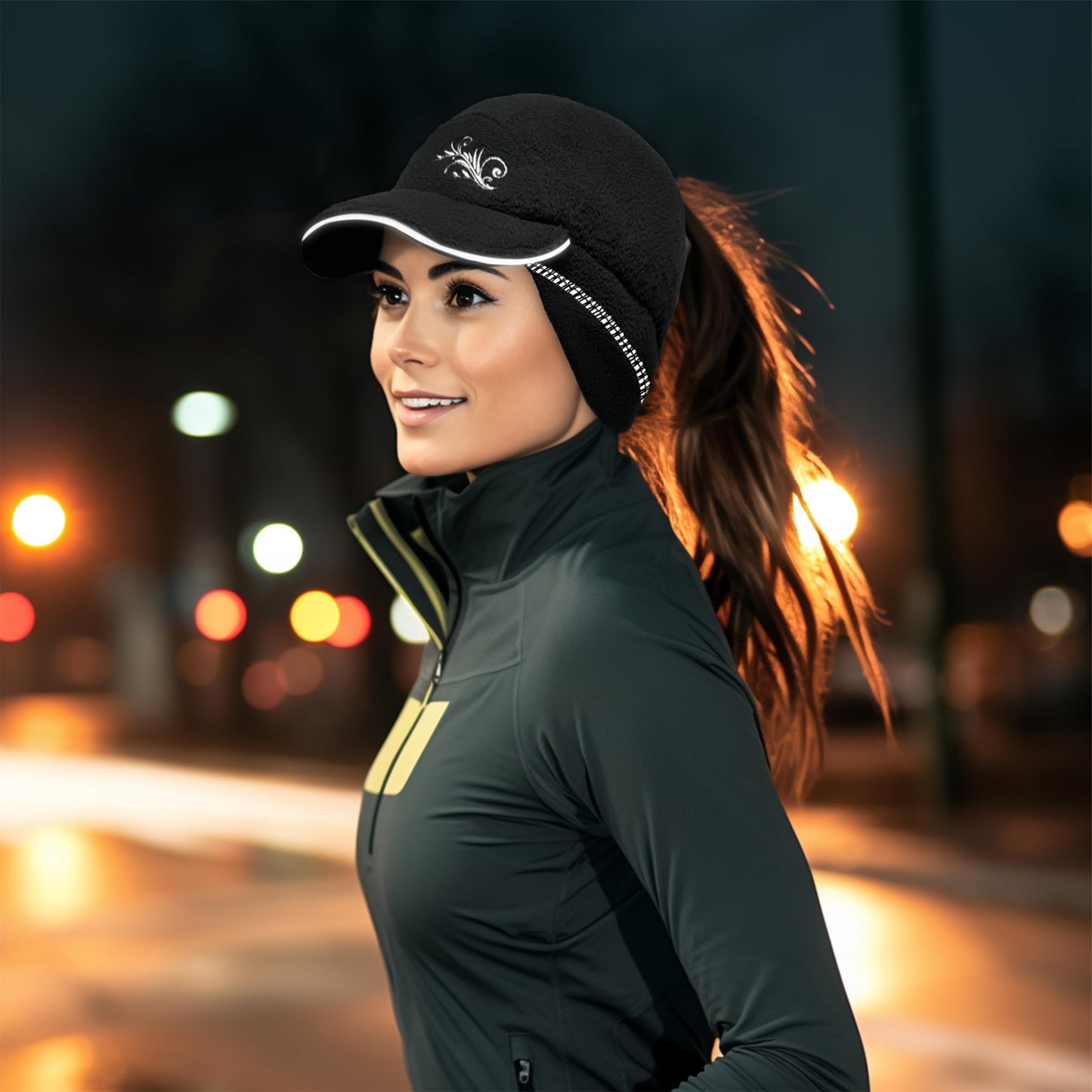 EZPACE Fleece Ponytail Hat for Women with 3M Thinsulate Ear Warmer Running Gear Winter Cold Weather Black