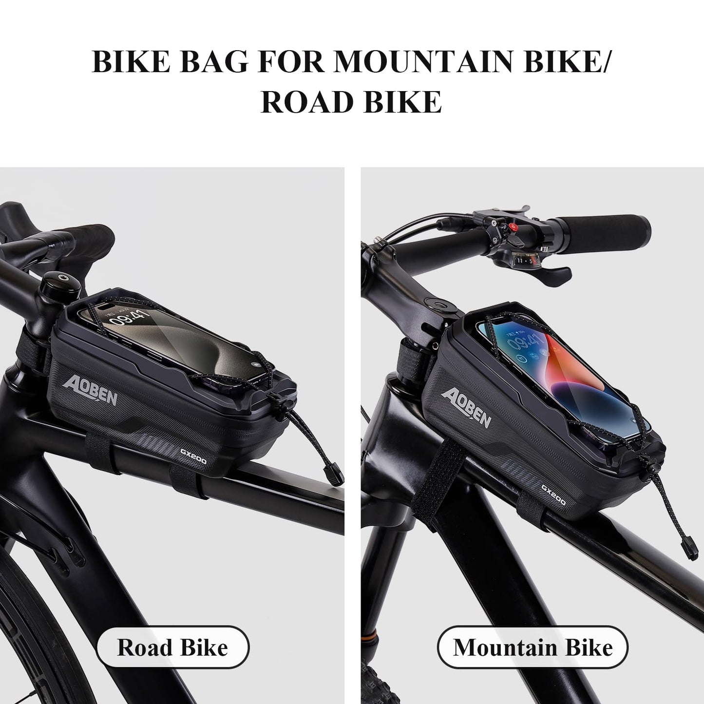 Aoben Bike Bicycle Phone Front Frame Bag for Mountain Bike Road Bike, EVA Hard Casing Bike Phone Holder Bike Phone Mount for MTB, Bike Bicycle Accessories for Cell Phone Under 6.8 Inches (Black)