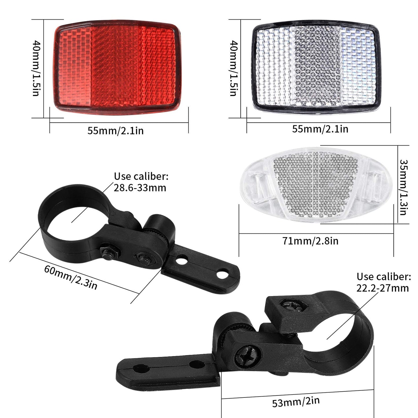 Bike Front and Rear Reflectors Kit, Bicycle Wheel Spoke Reflectors Kit, Bike Cycling Safety Warning Reflectors for Handlebar and Seatpost, Bike Road Safety Reflection Kit, Red and White/8 Pcs
