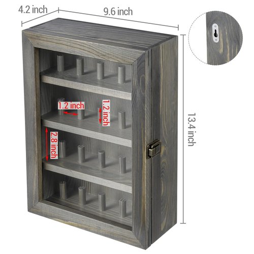 MyGift 20 Ring Display Case, Wall Mounted Vintage Gray Solid Wood Shadow Box Holder for Sports Championship Rings with Metal Clasp and Acrylic Window Panel