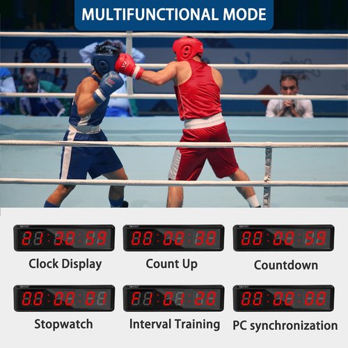 SMAHEAT Fitness Timer with Stopwatch Button, Suitable for School/exam/Home Exercise/Gym/Gym SMAHEAT Electronic Fitness Timer (4.0 inch six bit All red PC Transmission Model)