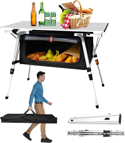 CampLand Aluminum Table Height Adjustable Folding Table Camping Outdoor Lightweight for Camping, Beach, Backyards, BBQ, Party