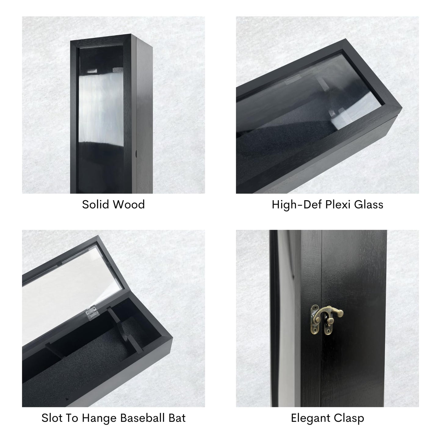 ILOT Baseball Bat Display Case Solid Wood Frame Ball Holder Stand Showcase Display Cabinet with UV Protected Acrylic Wall Mounted Shadow Box Vertical and Horizontal