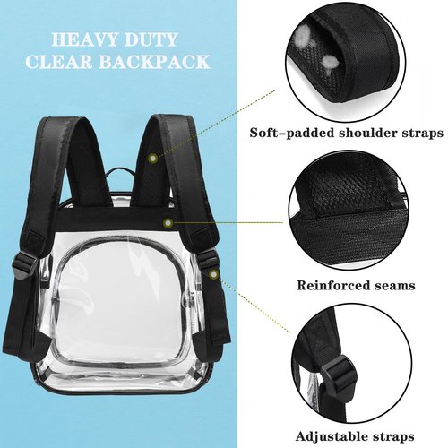 KUI WAN Clear Backpack Stadium Approved 12x12x6 Small Clear Bag for Concert,Work,Festival,Security,Stadium