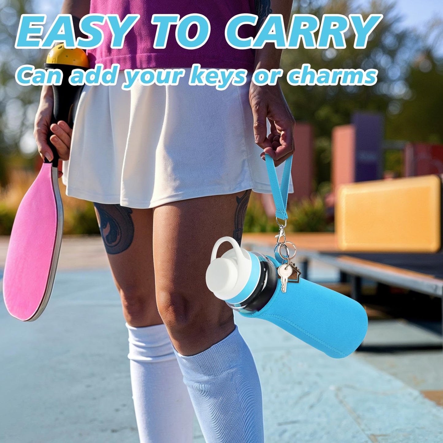 2Pcs Protective Sleeves with Detachable Strap for Cirkul Water Bottle, for 22 oz Plastic & Stainless Steel, Anti-slip Cover Made for Cirkul Accessories, Sweat Absorbing Material, Blue & Purple