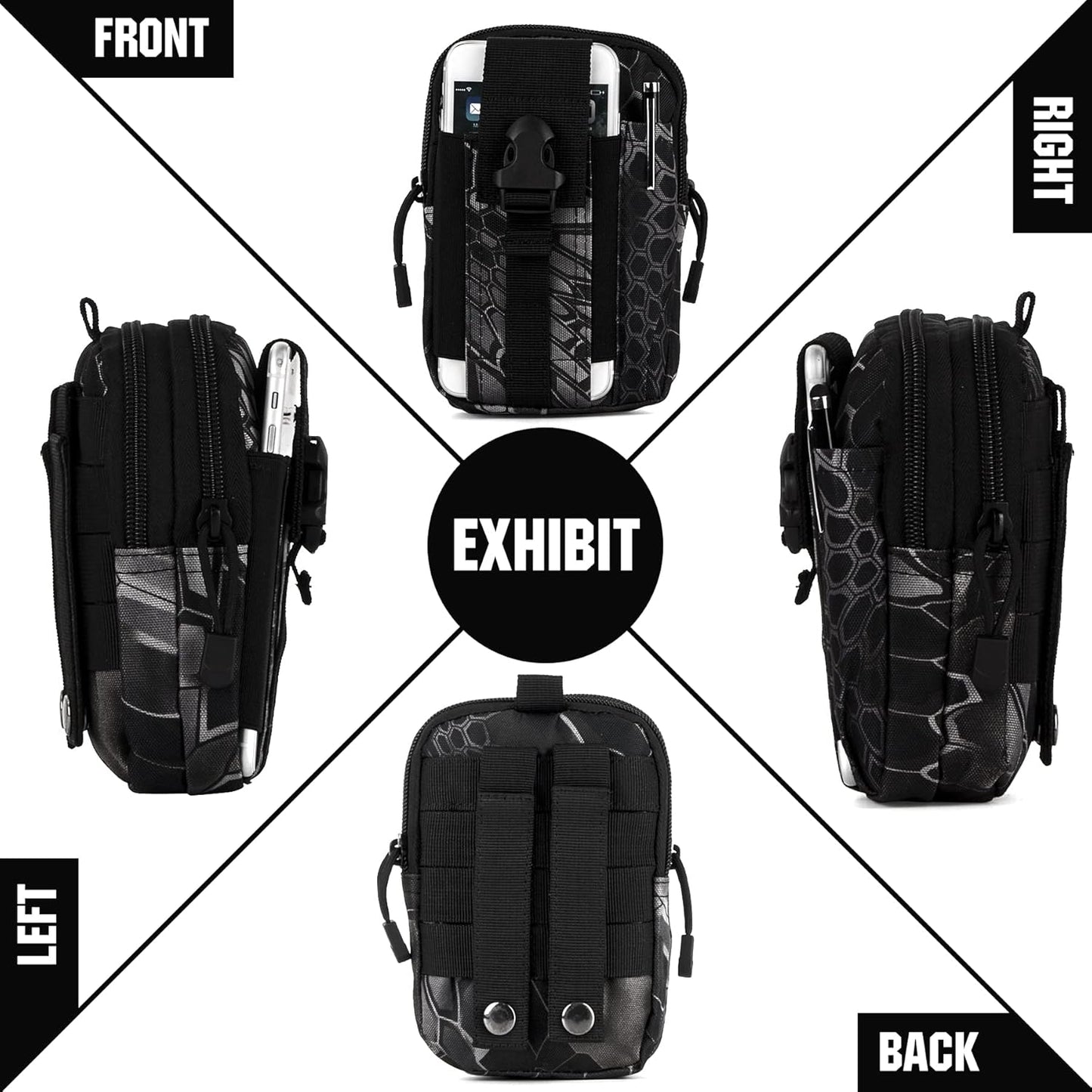 IronSeals Tactical Molle Pouch Compact Utility Waist Bag Phone Holster Holder for 4.7"-6.9" iPhone 15 Pro Max/15 Pro/14 Plus/14 Pro Max/14/13 Pro Max/13 Pro/12 Pro Max/11 Pro Max