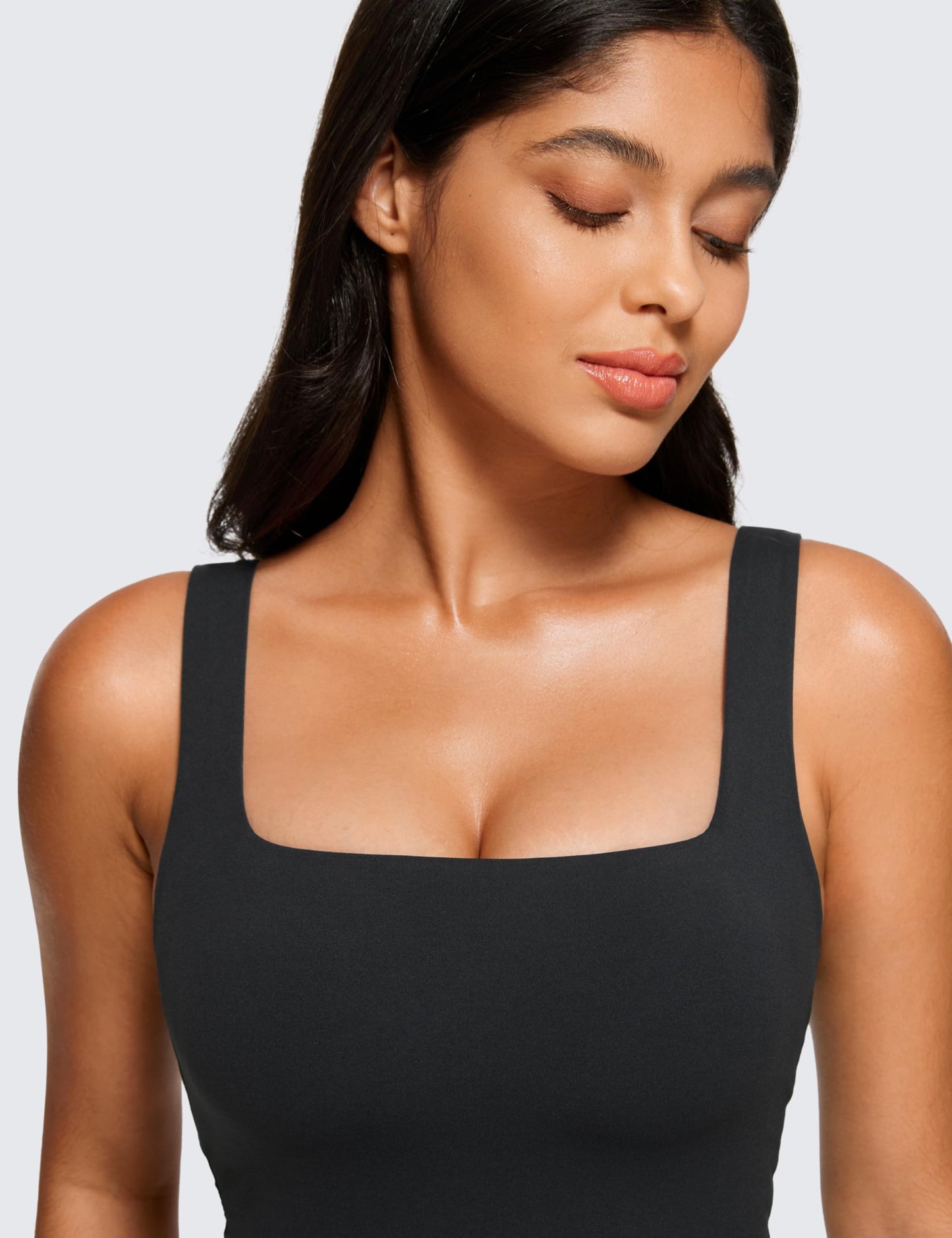 CRZ YOGA Butterluxe Square Neck Crop Tank Tops for Women - Workout Longline Sports Bras Padded Yoga Camisole Black Medium