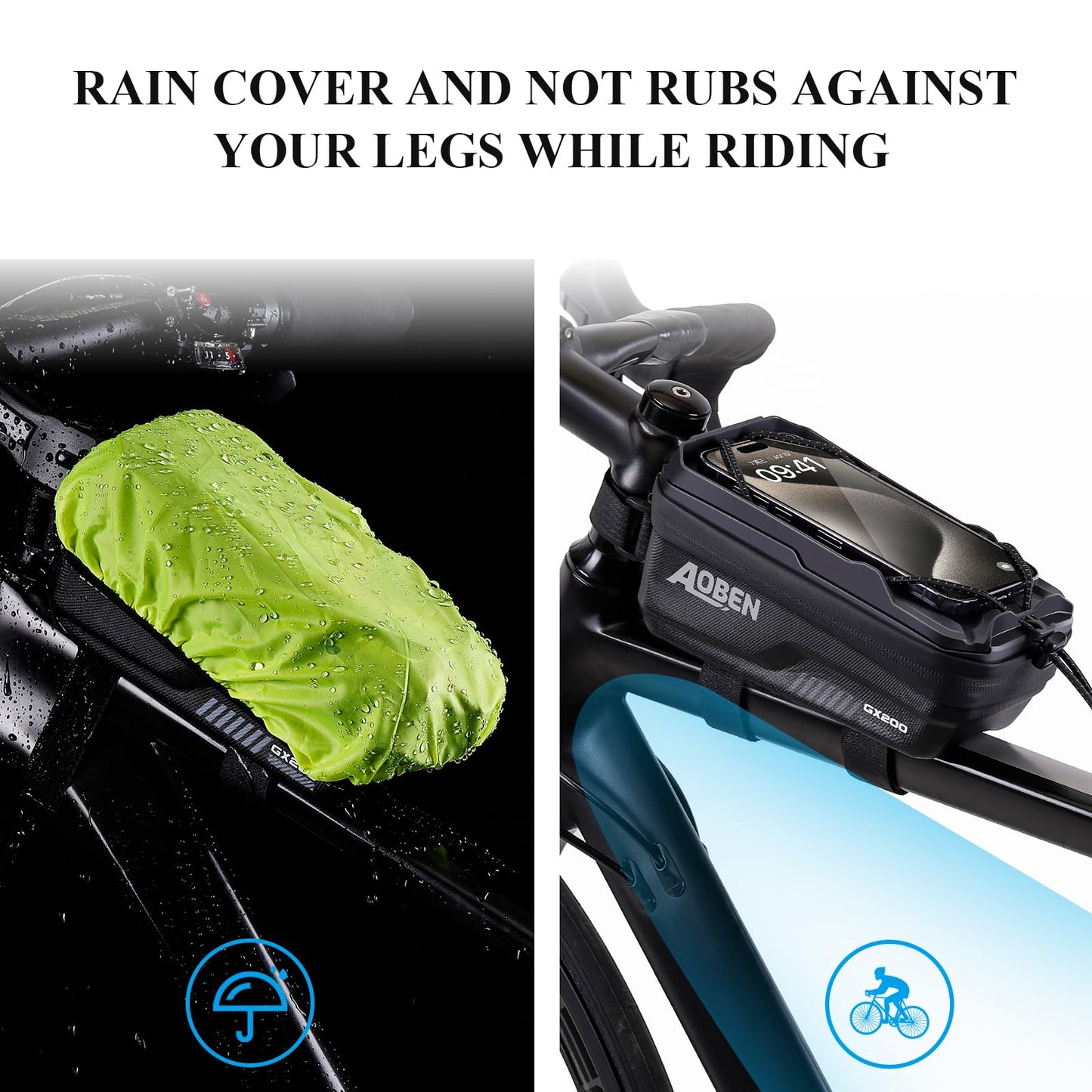 Aoben Bike Bicycle Phone Front Frame Bag for Mountain Bike Road Bike, EVA Hard Casing Bike Phone Holder Bike Phone Mount for MTB, Bike Bicycle Accessories for Cell Phone Under 6.8 Inches (Black)