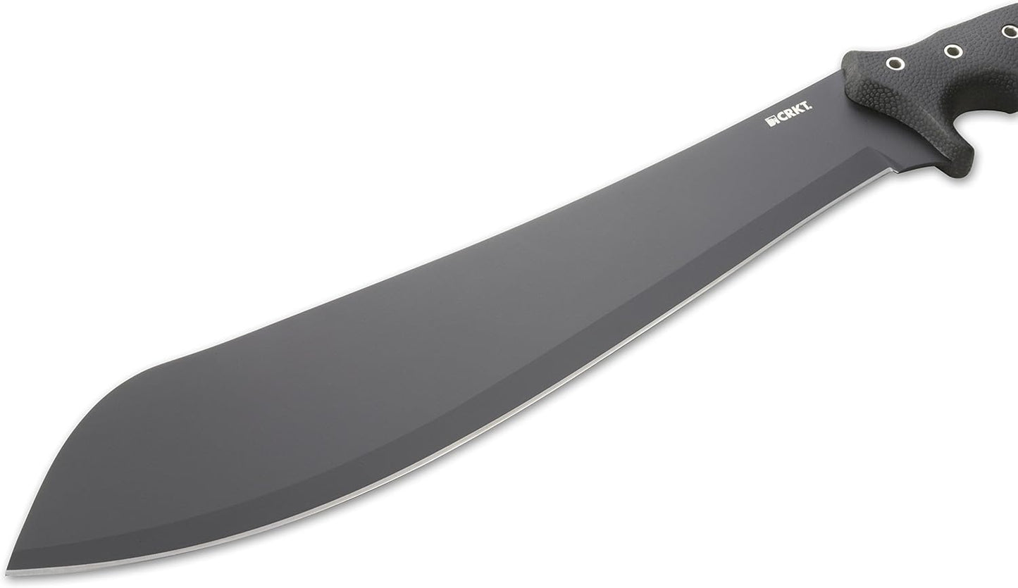 CRKT Halfachance Fixed Blade Parang Machete: 18 Inch Black Powder Coated Carbon Steel Parang Style Blade with Nylon Sheath for Survival, Hunting & Camping K920KKP