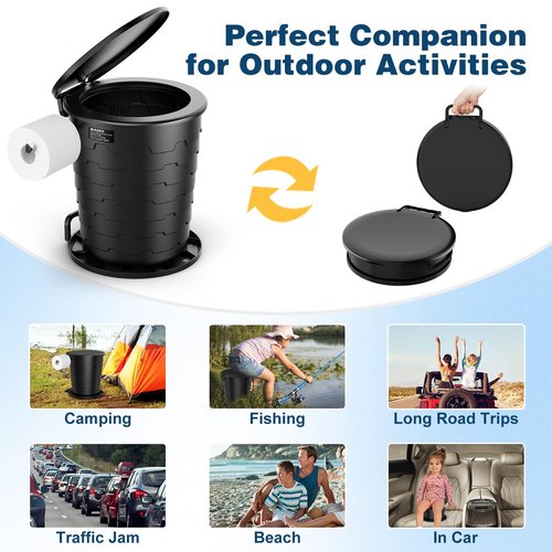 PAHTTO Portable Toilet for Adults, Retractable Porta Potty for Camping, Fishing, RV Travel, Road Trips with Toilet Paper Holder and Lid, Adjustable Height