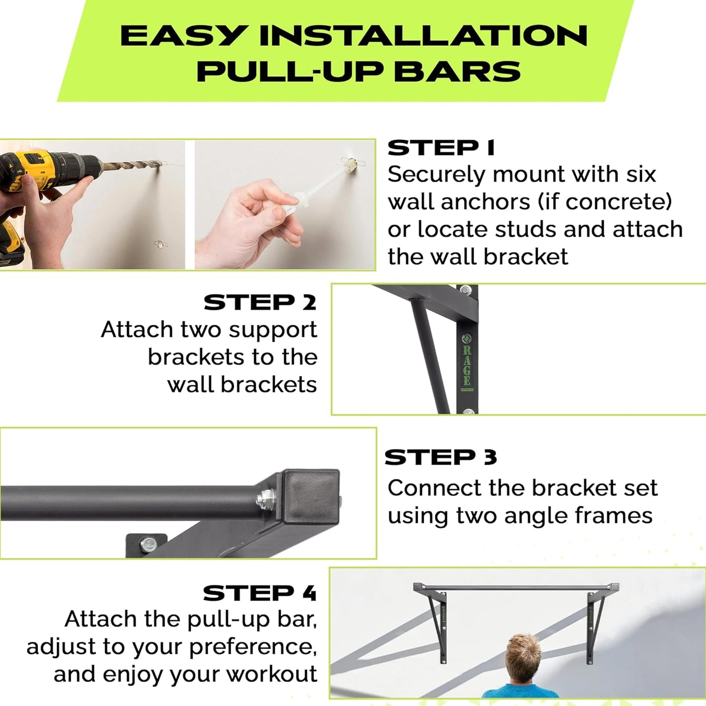 Heavy-Duty Wall Mounted Pull Up Bar - 500 lbs Weight Capacity | Maintain Upper Body Strength & Core Stability | Space Efficient Steel Chin Up Black Bar for Home & Gym Versatile Workouts
