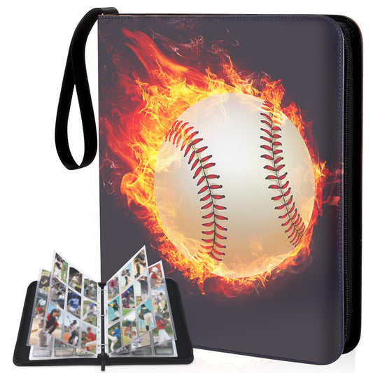 Baseball Card Binder 810 Pockets - Lictin Baseball Card Holder, Collectible Trading Card Albums with 45 Removable Sleeves (Baseball-Fire)
