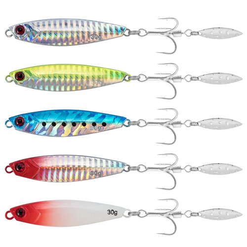 Dr.Fish 5 Pack Metal Jigging Spoon Saltwater Fishing Jigs Spoons Lures Casting Vertical Diamond Jig Lures Freshwater Bass Striper Mackerel Halibut 1oz