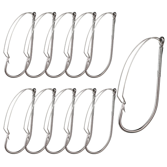 10 Pcs Weedless Wacky Rig Hooks Bass Fishing Hooks for Wacky Rigging Worm Lure Long Neck Hooks Anti-Hanging Bottom Mouthguard Fish Hook for Wacky Rigging Worm Lure 2/0
