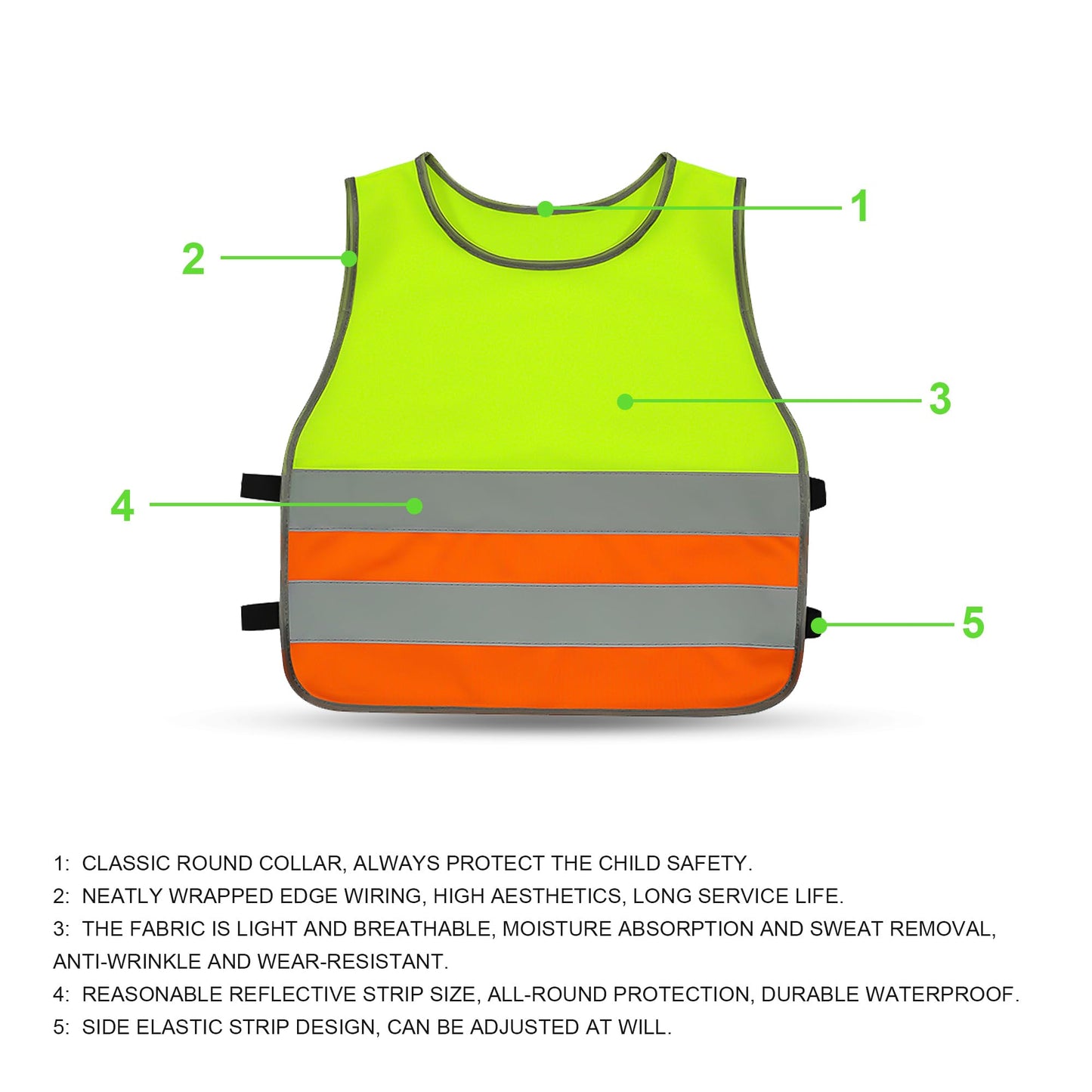 GOOFIT High Visibility Reflective Safety Vest Children's Bicycle Safety Vest Running Lightweight Vest Reflective Vest for School Walking and Playing Boys Girls Pack of 3
