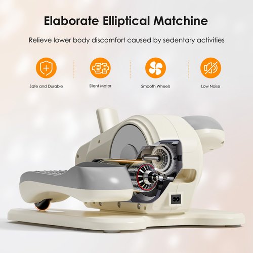 SogesGame Under Desk Elliptical Machine, Ellipse Leg Exerciser for Seniors, Portable Seated Pedal Exerciser with 12 Level Speeds, Manual & Auto Mode, LCD Display Monitor, Remote Control, White